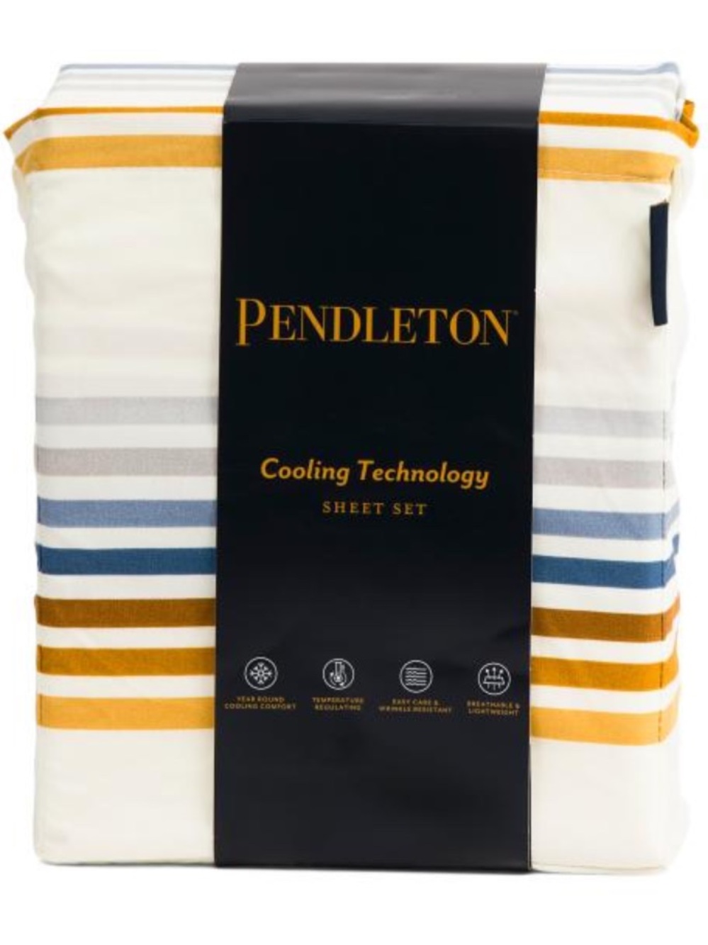 Pendleton Striped Sheet Set in Cream, Gold, Blue, Gray